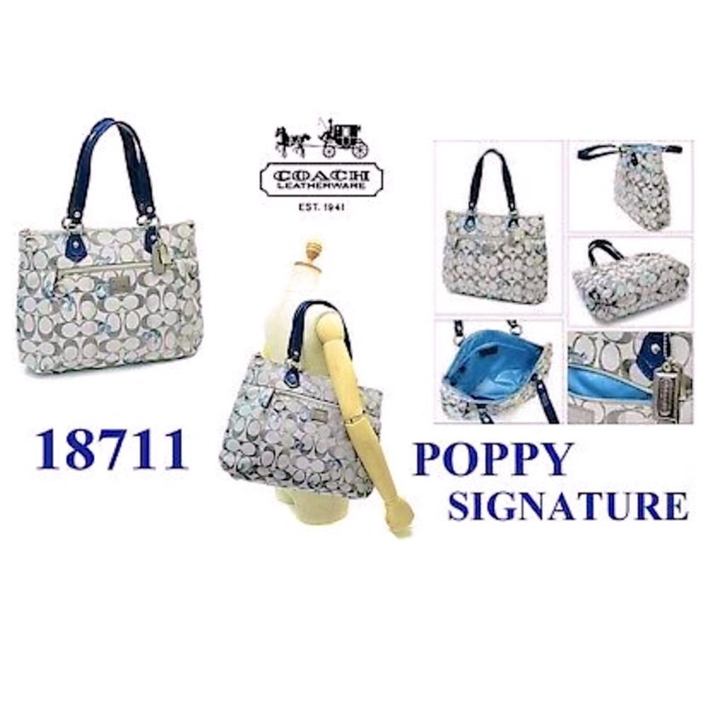 EUC RARE Coach Poppy Signature Glam Tote Bag in Blue🦋